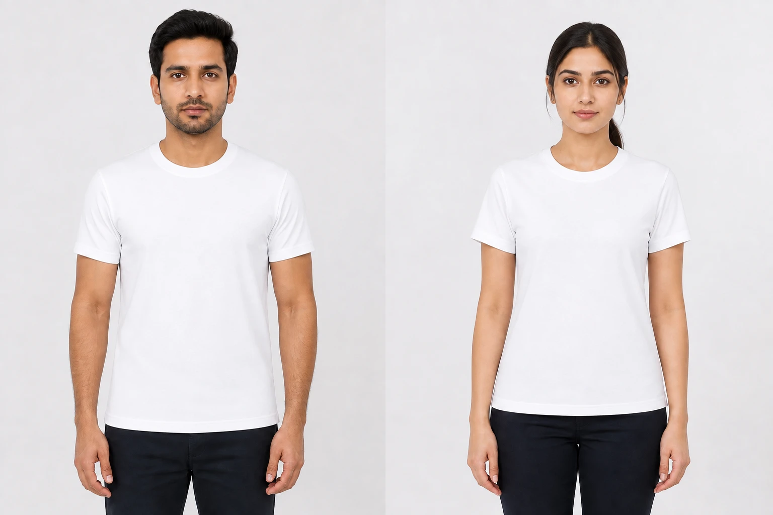 Classic Cotton Round-Neck Tee in White, front view on the male model