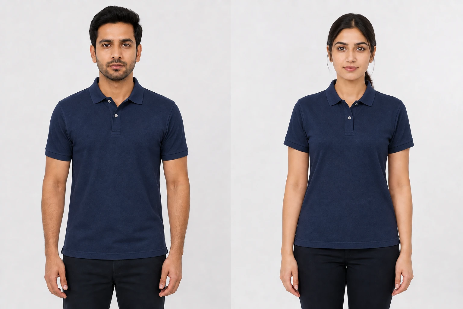 Pure Cotton Pique Polo in Navy, front view on the male model
