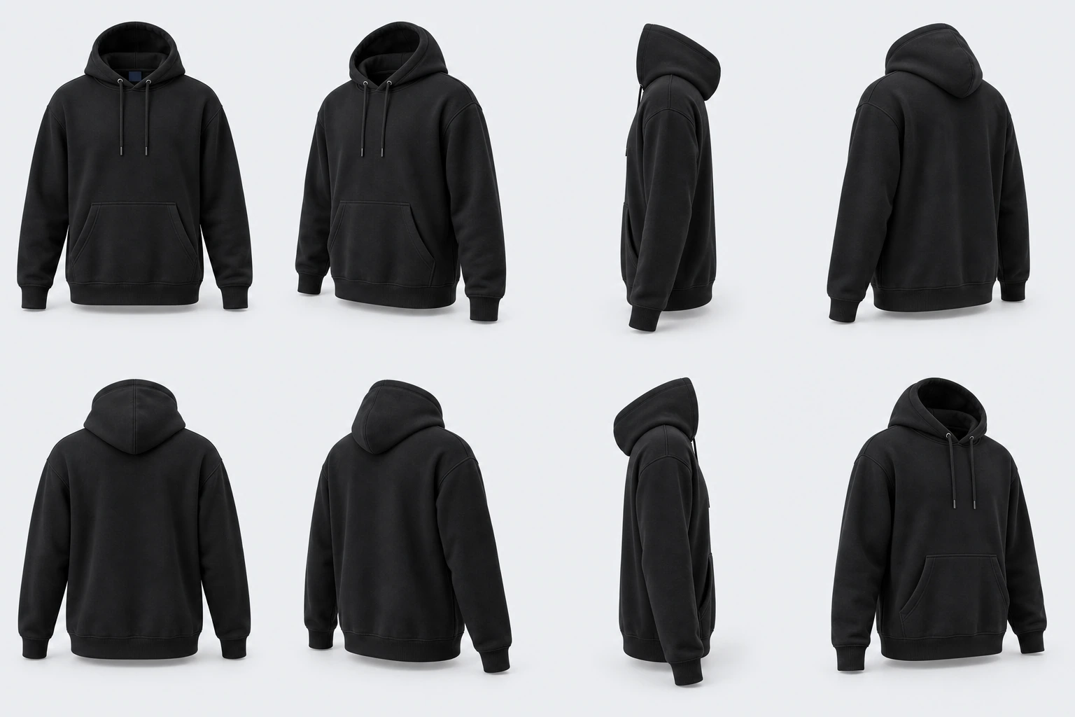 Fleece Pullover Hoodie in Black, front studio-style view
