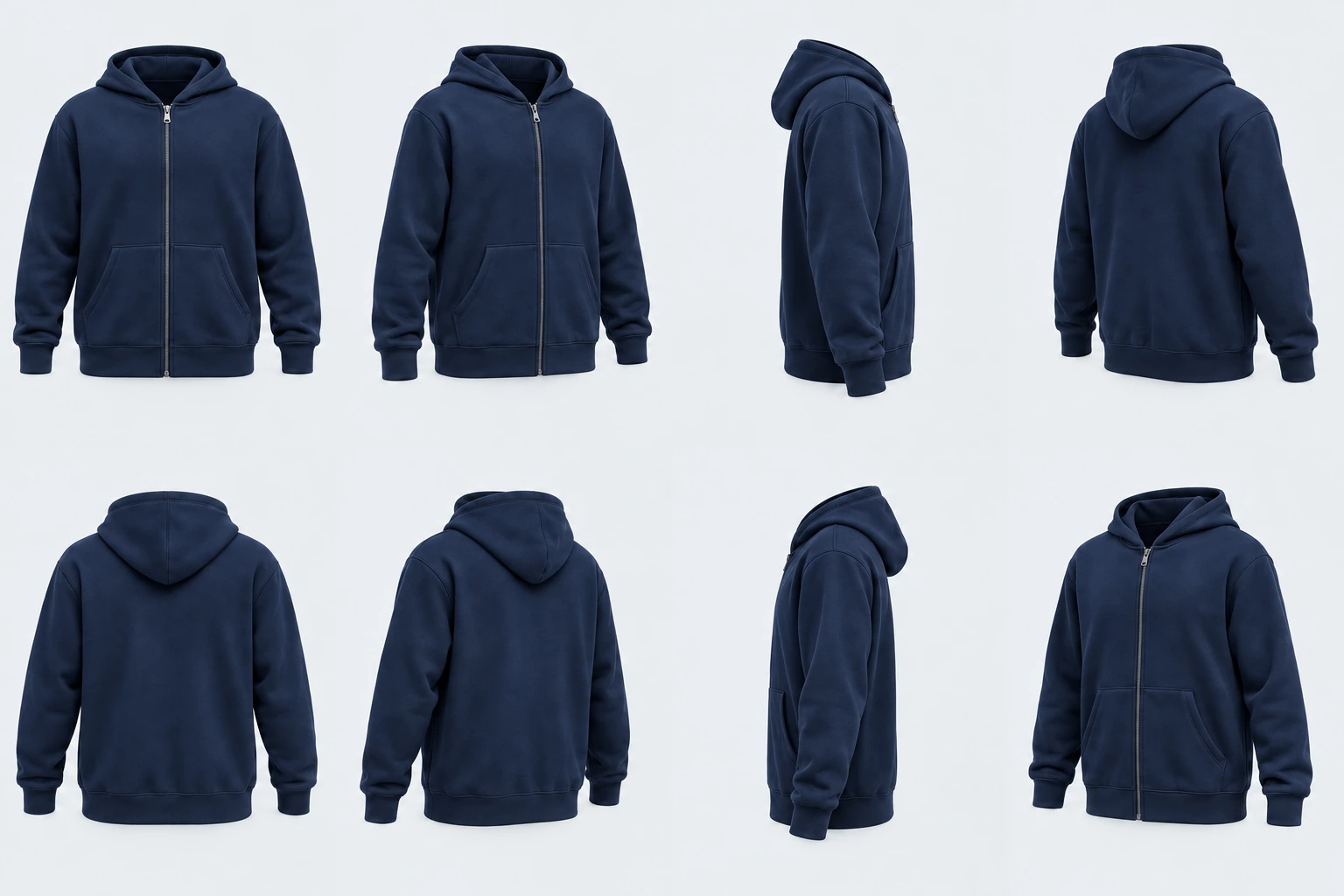 Zipper Hoodie Jacket in Navy, front studio-style view